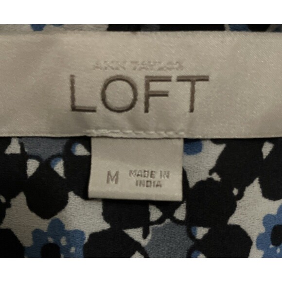 Loft Top Blouse 14 Blue Sun Gingham Lightweight Tie Neckline Career Office - Picture 2 of 4